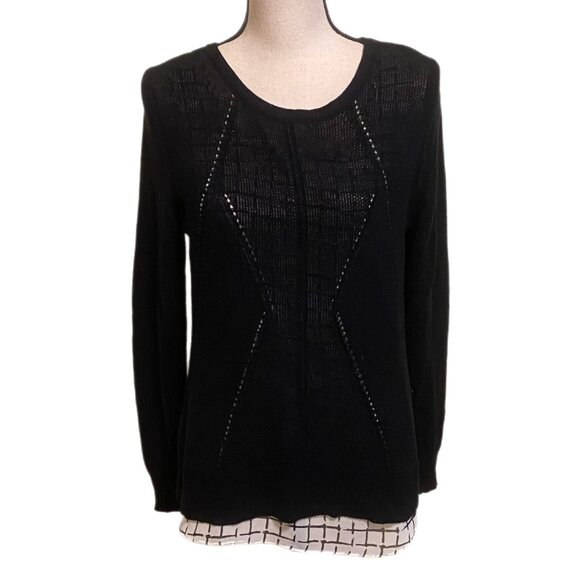 Apt. 9 Sweaters - Apt. 9 Women's Long Sleeve Navy Sweater Layered Over an Attached Shirt Size S